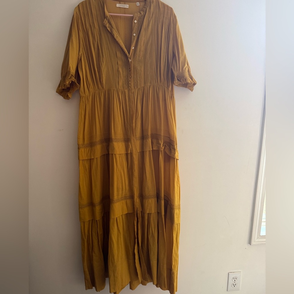 Mustard button up Doen dress